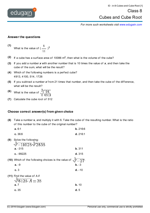 Cubes and Cube Root